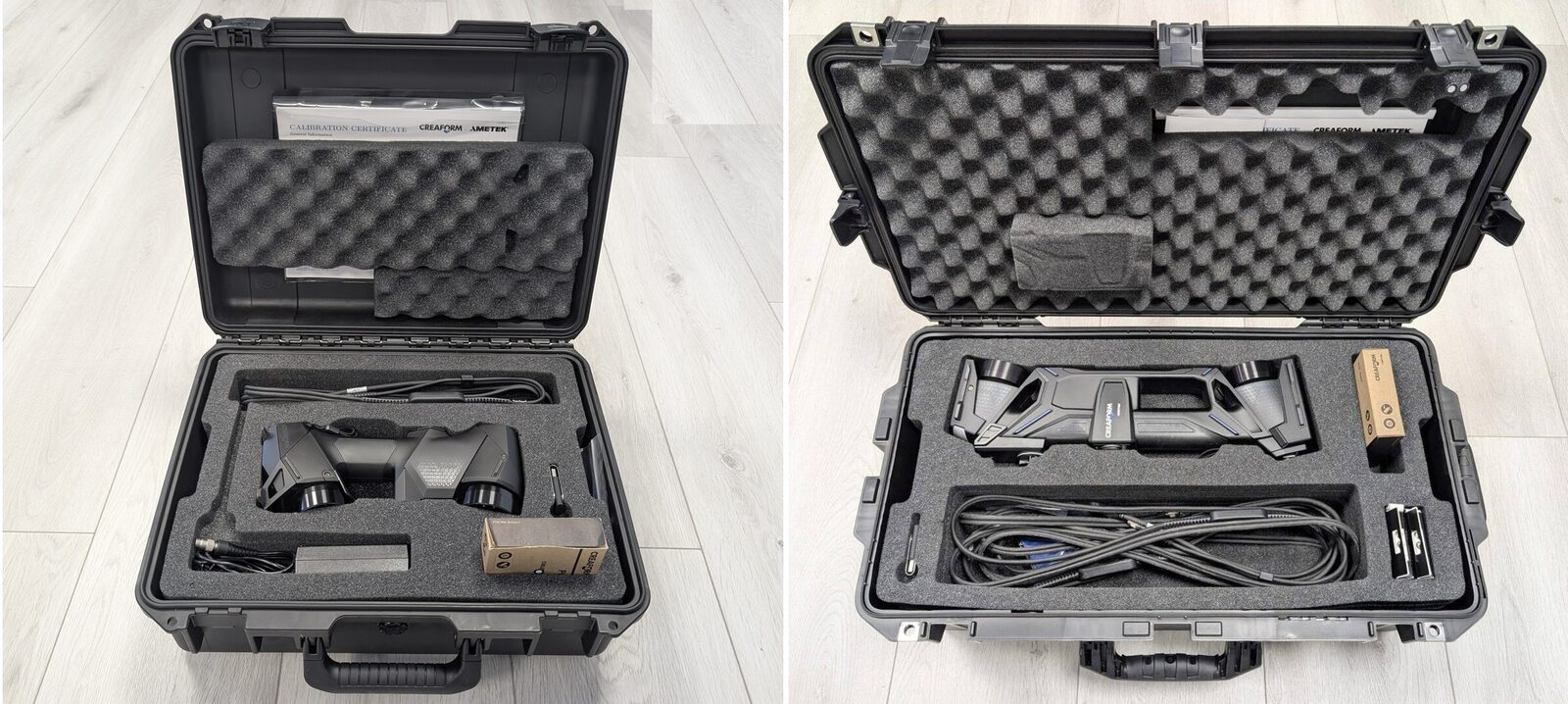 Escáneres Creaform HandySCAN BLACK+ Elite y HandySCAN MAX en sus maletines