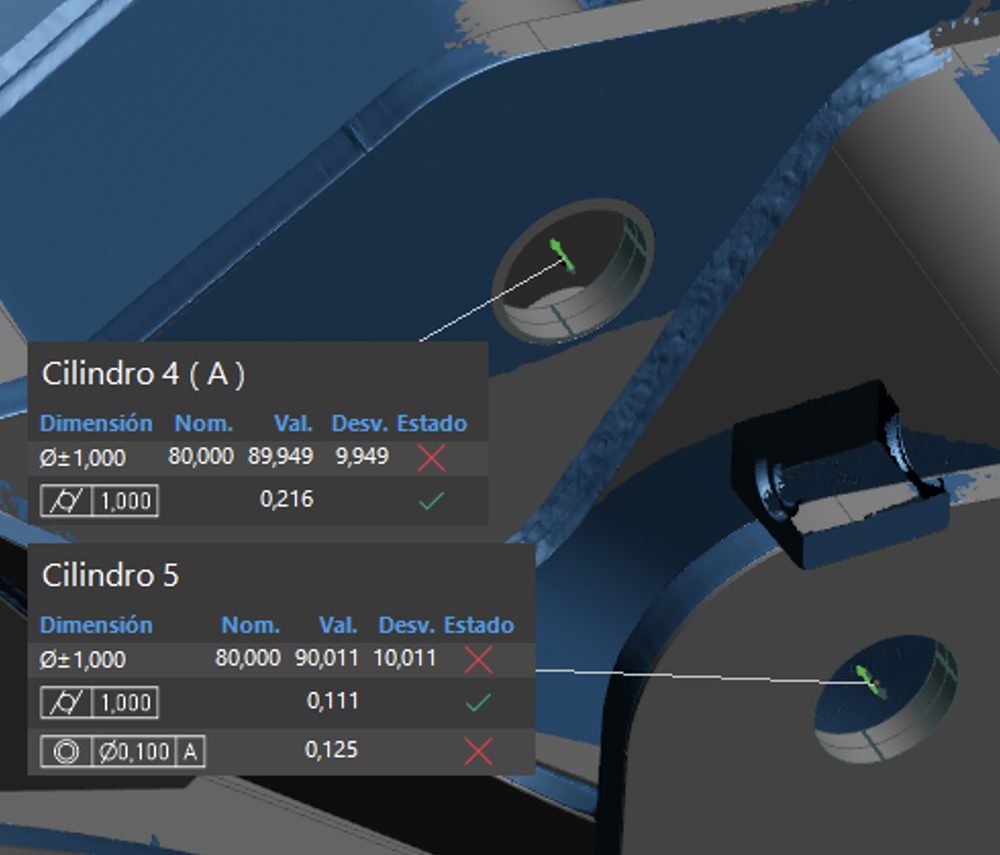 Dimensional inspection report with measurements and tolerances