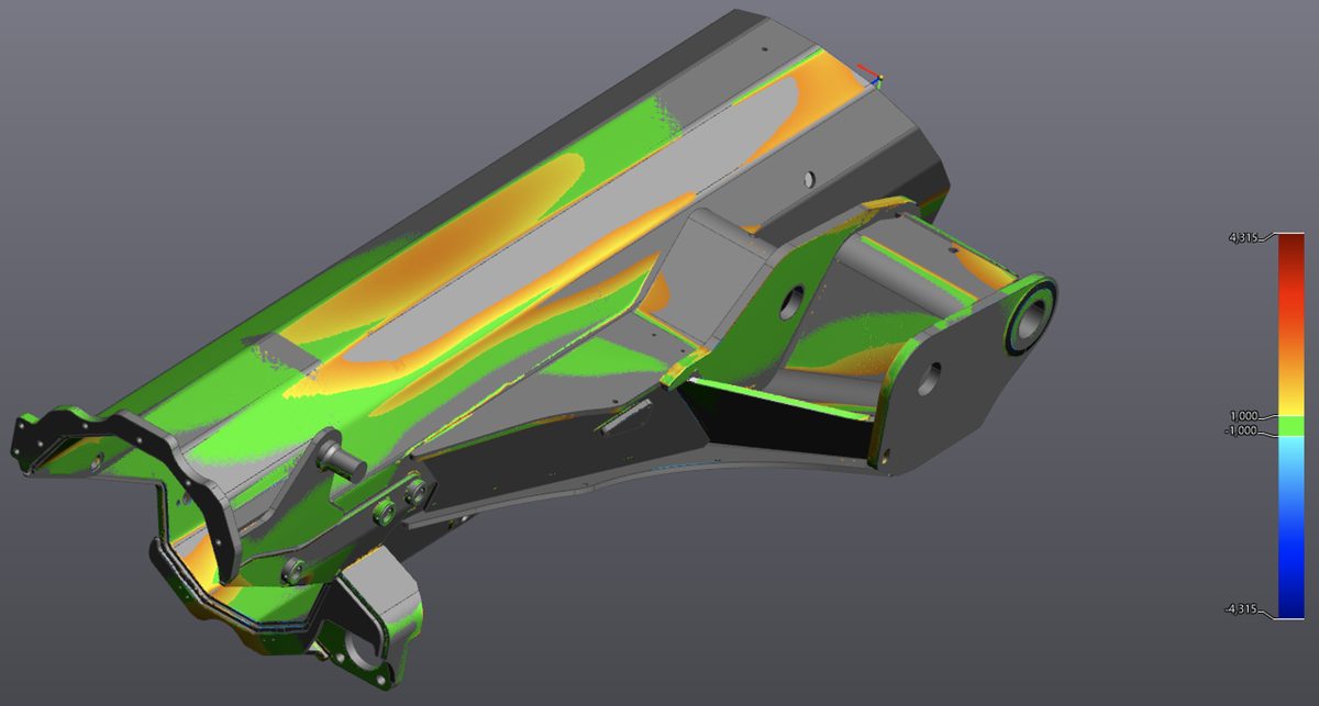Chromatic deviation map showing differences between real part and CAD model
