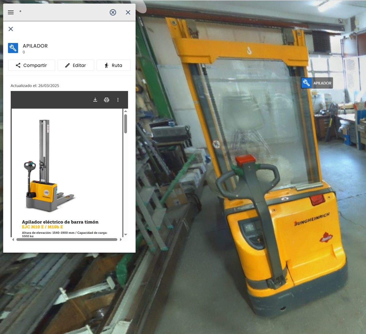 Tour virtual por la instalación con etiquetas de equipos